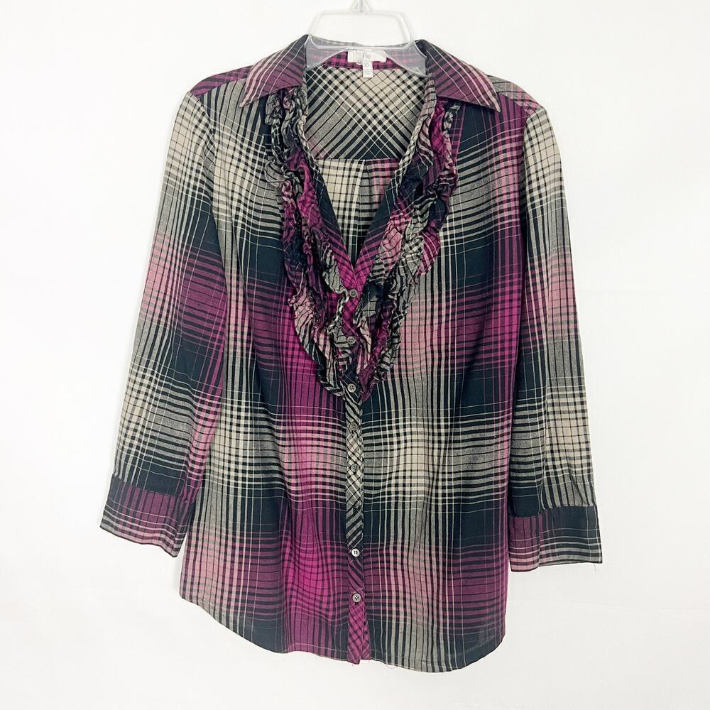 JOIE Women's Plaid Button Down Ruffle Shirt Size XS